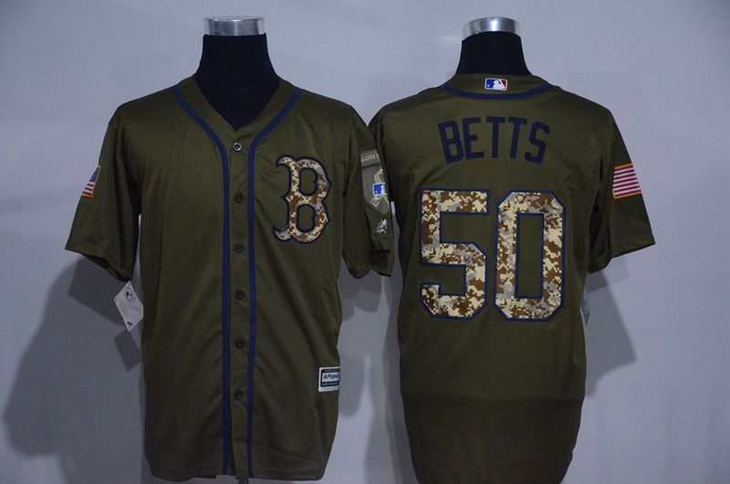 Men Boston Red Sox #50 Mookie Betts Green Salute to Service MLB Jerseys